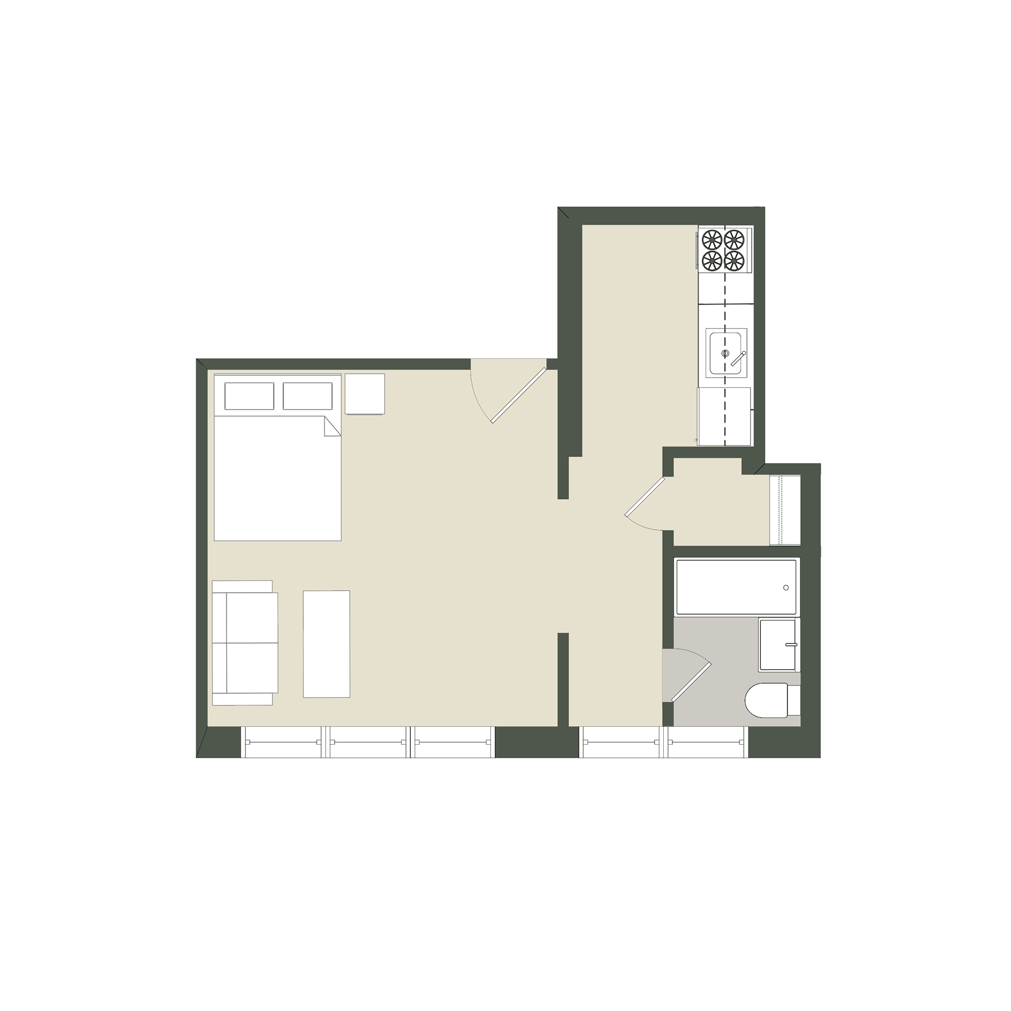 Floor plan for studio, 1 bath, 326 sqft